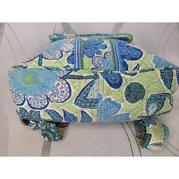 Vera Bradley Doodle Daisy Backpack Blue Green Floral Quilted School Travel Bag - Picture 7 of 13